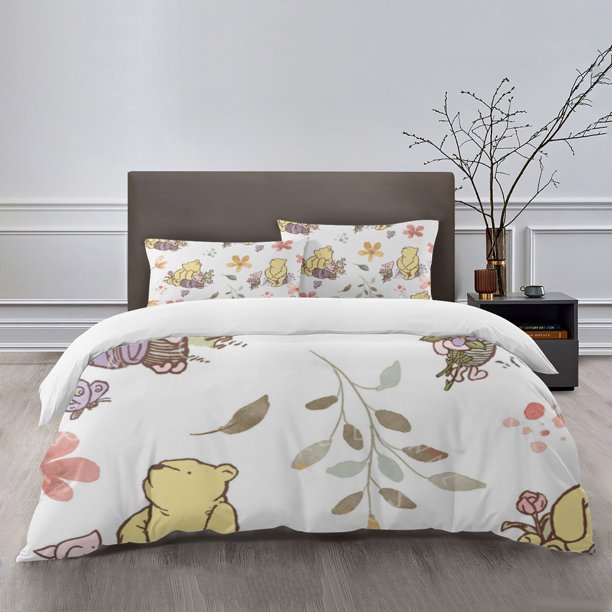 Winnie the pool Bedding Sets Bed Cartoon Duvet Cover Lightweight 3 Piece Bet Sets for Kids Boys Girls
