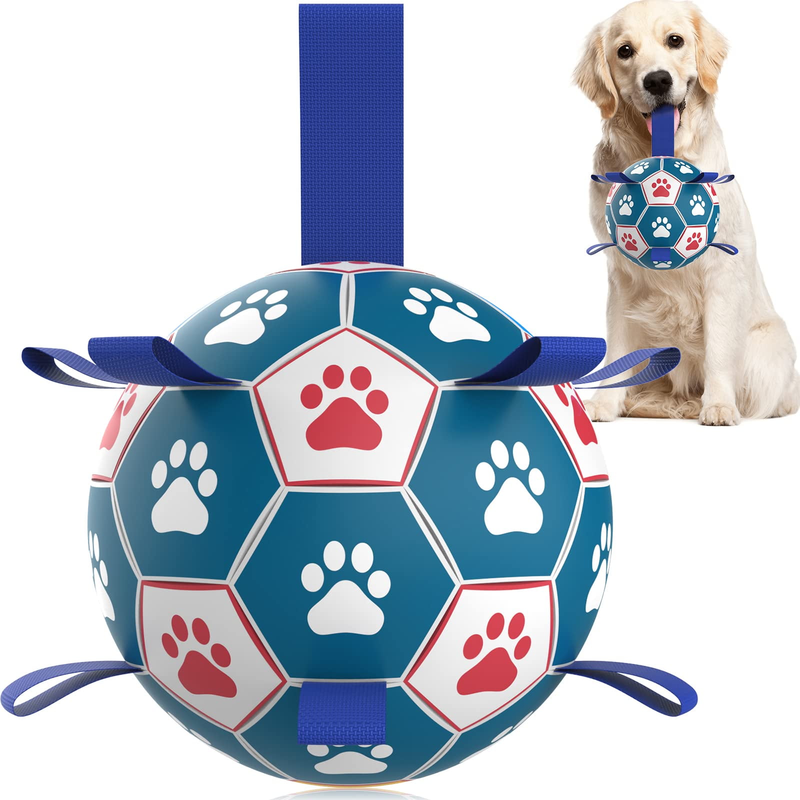 Qdan - Pelota De Fútbol Para Perros Con Correas Para Perros Medianos Y Grandes