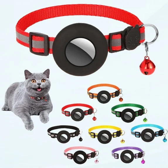 Collar para mascota tela con funda porta Airtag ROJO Talla S