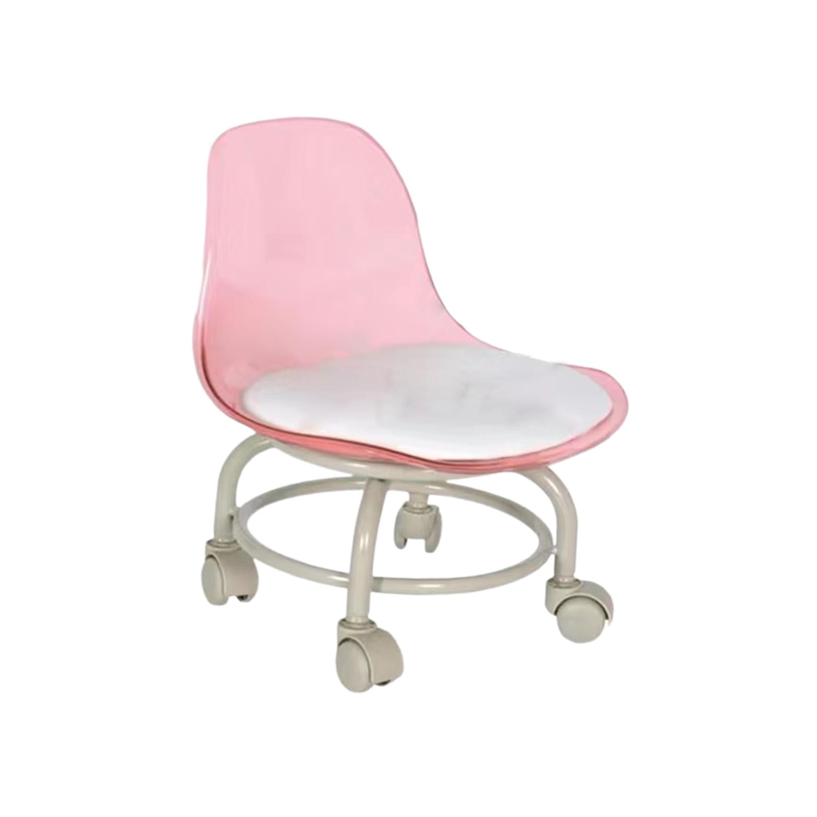 Magideal - Taburete Con Ruedas Bajo Con Respaldo, Taburete Con Ruedas Pequeño, 45 Cm De Altura, Pu Impermeable, Taburete De Cocina Cómodo Y Práctico, Giratorio D Rosa