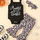 thumbnail image 1 of Girls AUNTIE IS MY BESTIE Letter Print Cami Romper + Floral Print Flared Pants + Headband Set, Trendy Baby Clothes, 1 of 5