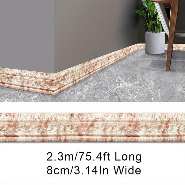 1pc Self-Adhesive Flexible Foam Molding Trim, 90"x 3" 3D Sticky Decorative Wall Trim Lines Skirting Baseboard Border, Waterproof Wallpaper For Living Room And Home Decorations