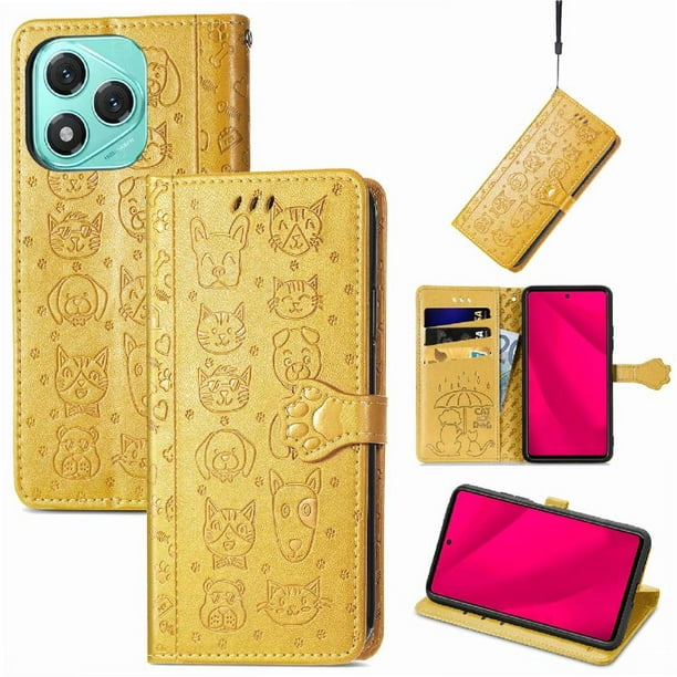 Funda Cartera FOXDOCK para Honor 400 Lite , Flip PU con Relieve de Gatos y Perros, Tarjetero y Soporte