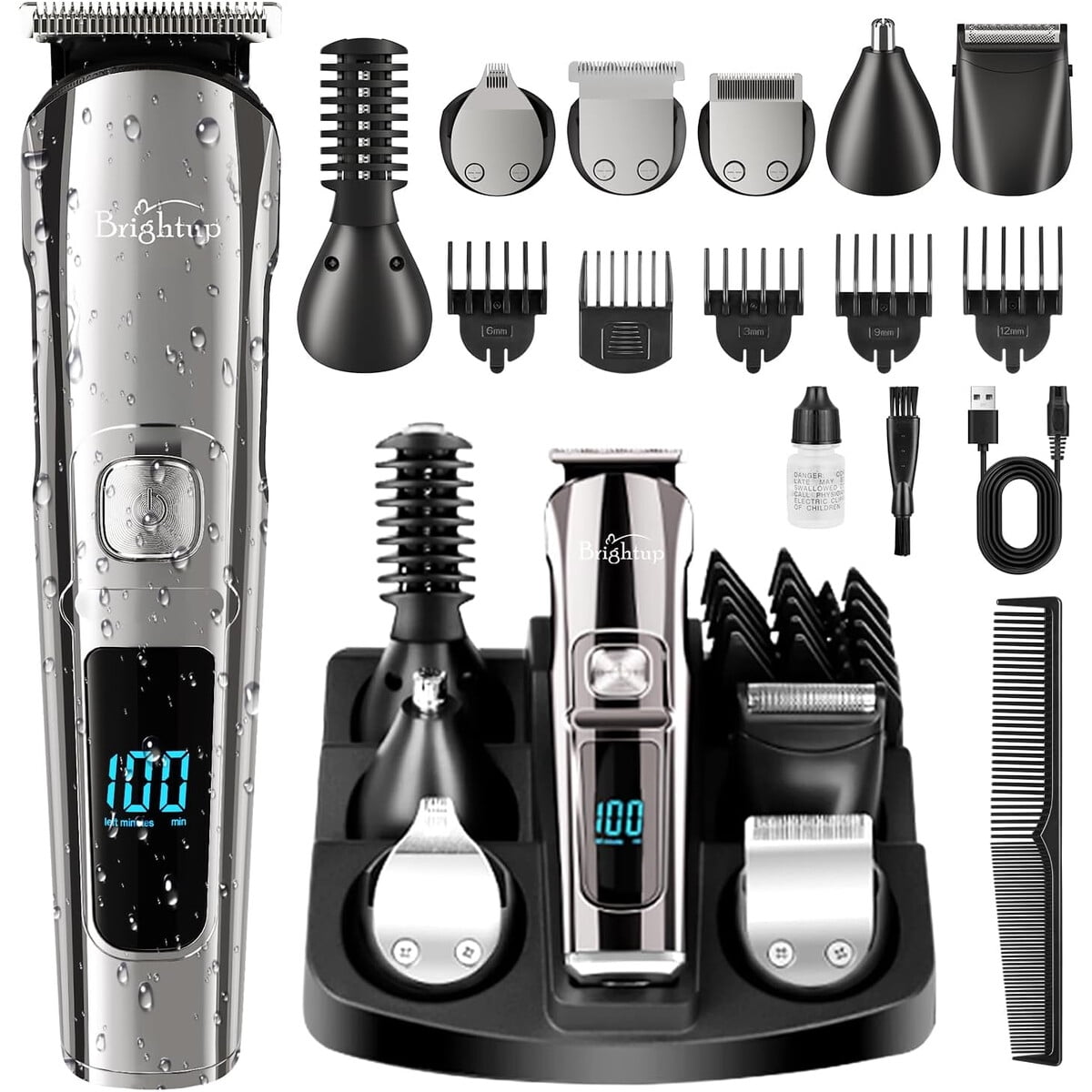 Cortabarba Brightup Kit 6 En 1 Eléctrico Led Recargable