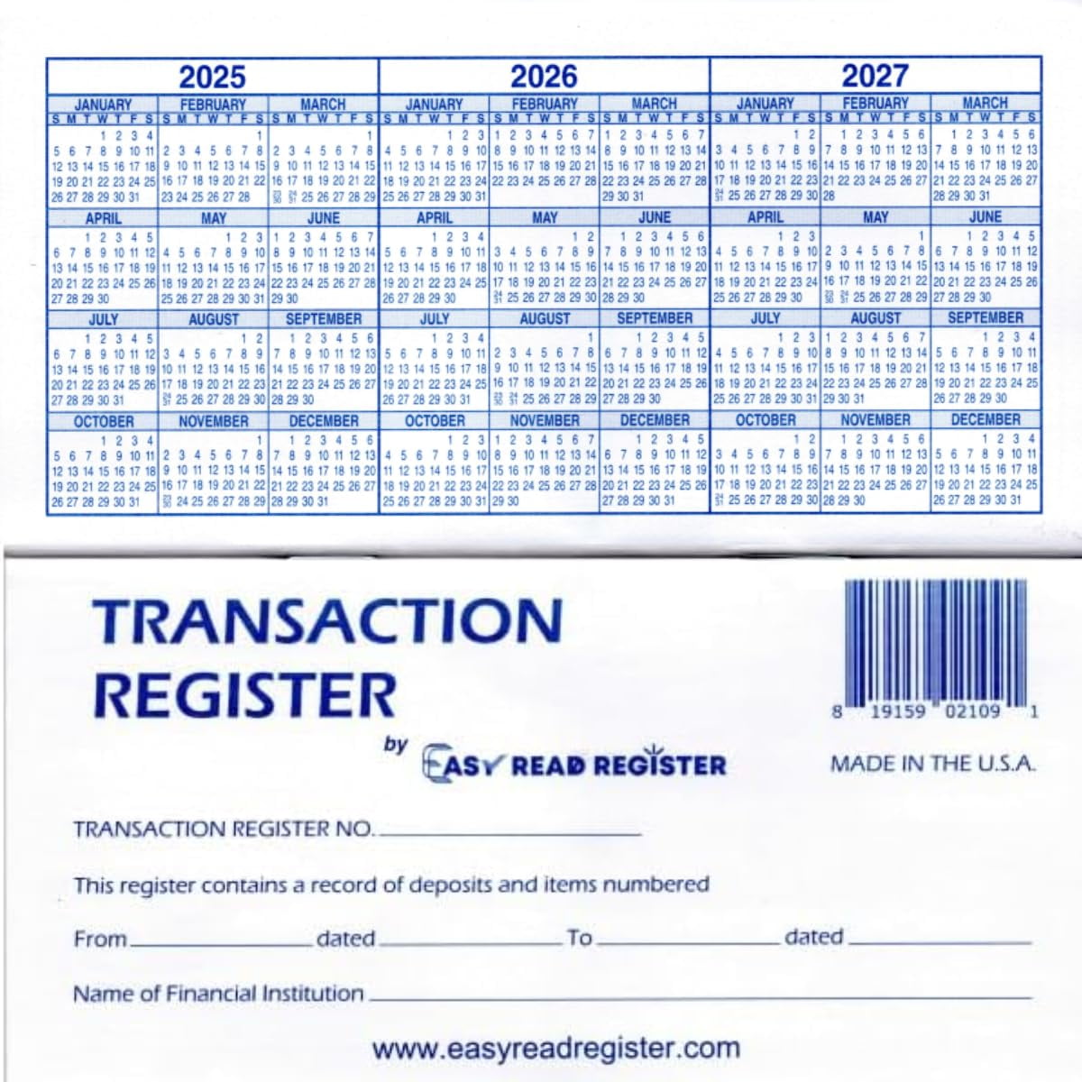 Easy Read Register - Registro De Chequera Registro De Fácil Lectura 12 Registros De Cheques