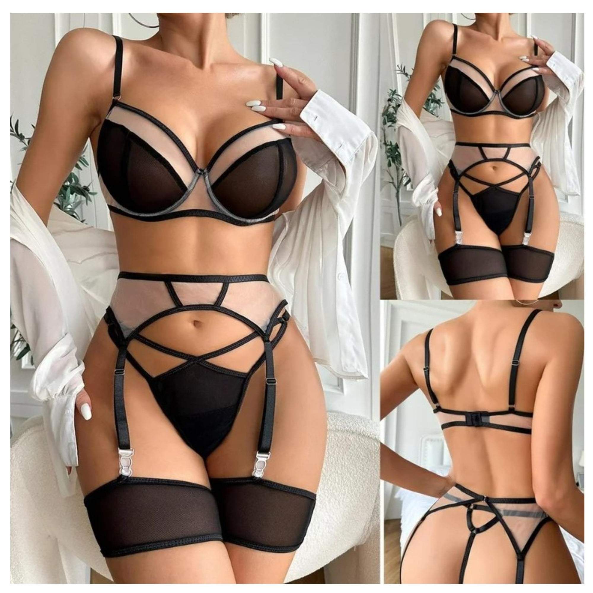 Citohome - Body De Encaje Con Portaligas Y Corset Animal En Talla Xl