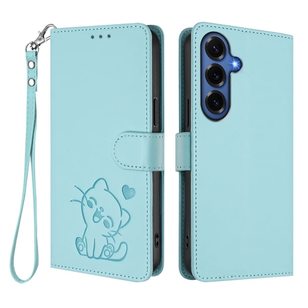 Funda Volteable con Diseño de Gato para Samsung Galaxy S26 Plus, Verde Claro