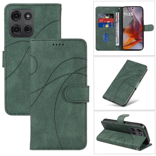 Funda tipo cartera con tapa para Motorola MOTO G75 5G con tarjetero, soporte y cubierta magnética Verde