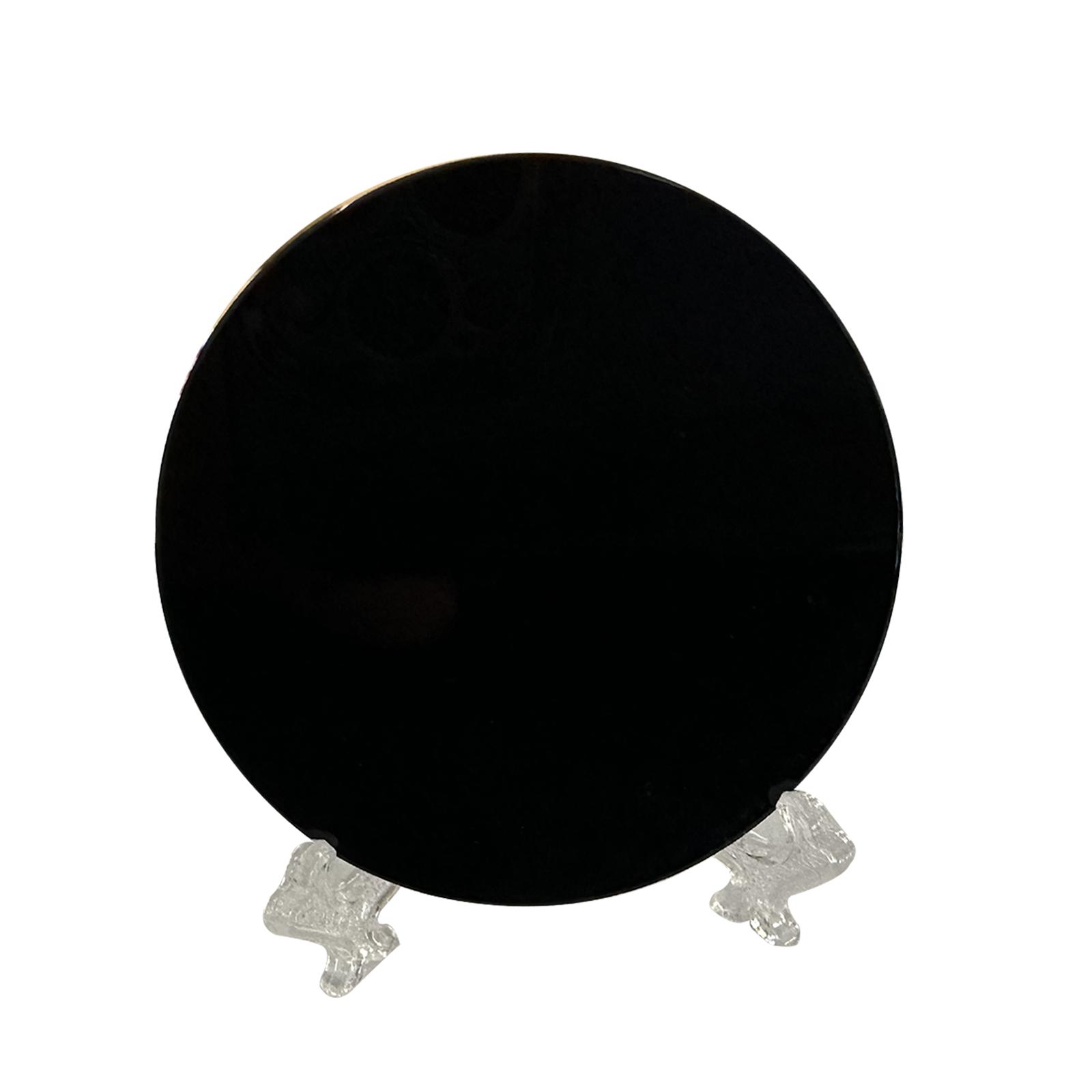 Magideal - Obsidiana Placa Redonda Pulida Disco De Adivinación Espejo Con Soporte Para Manualidades Meditación Adecuado Para Decoración Escritorio Estudio Regalo 6Cm