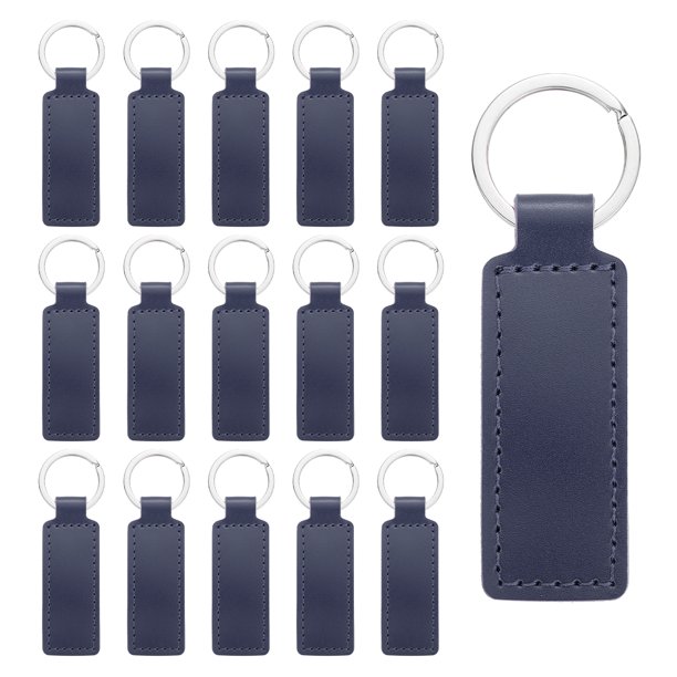 15 Piezas de Llavero de Cuero en Blanco a Granel Rectangular para Grabado Láser Kit de Llavero de Cuero con Anillos para Suministros de Bricolaje Regalos (Azul Oscuro, 3.7"x1.2")