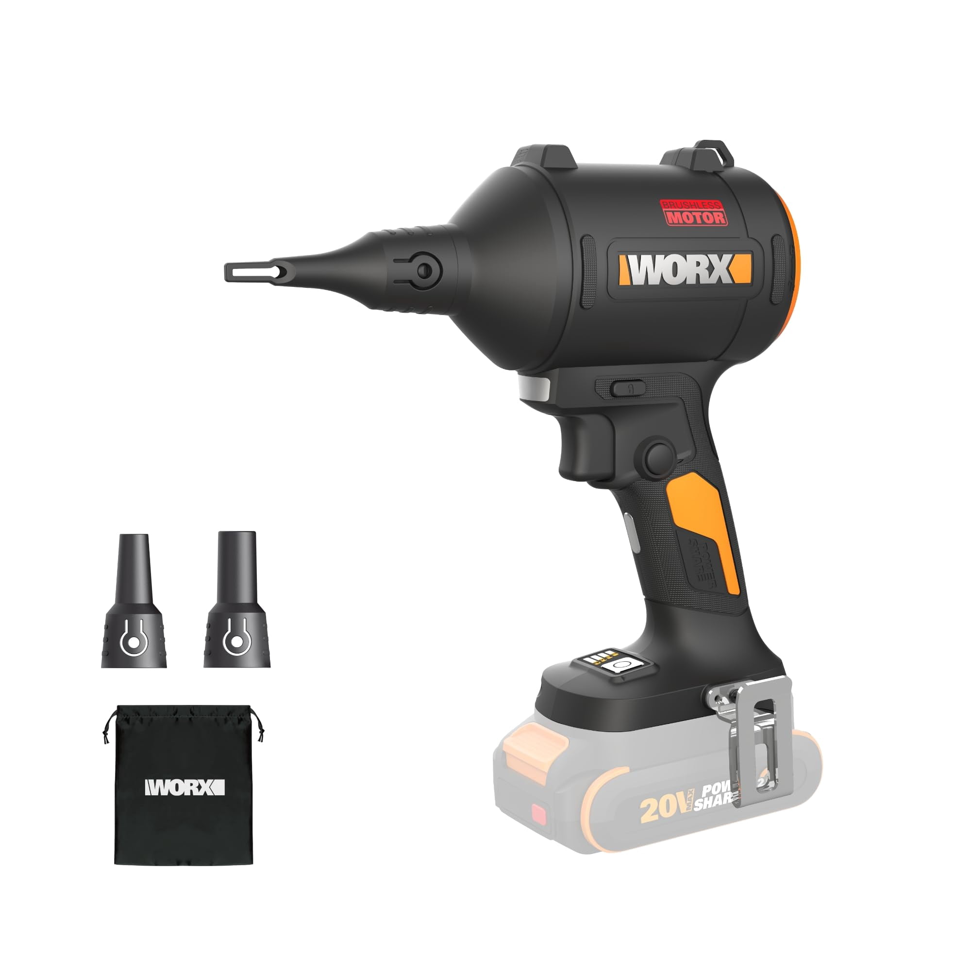 Soplador De Hojas Worx 20v Inalámbrico, 39 Cfm, 470 Mph, Motor Sin Escobillas