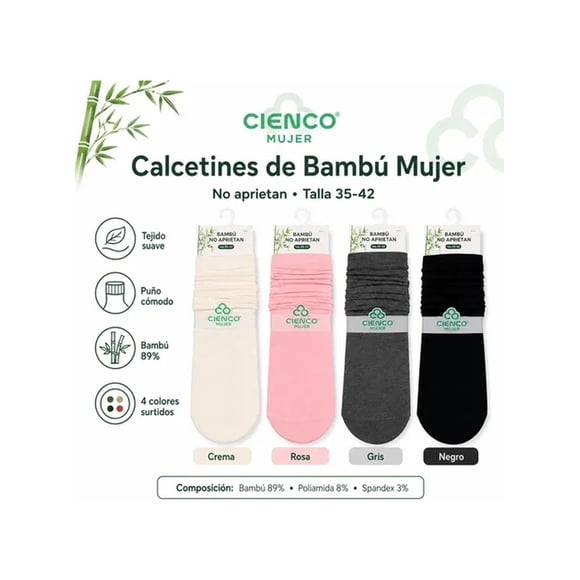 Calcetines Pack 12 Pares Bambú No Aprietan Tallas 35-42 Surtido 230134