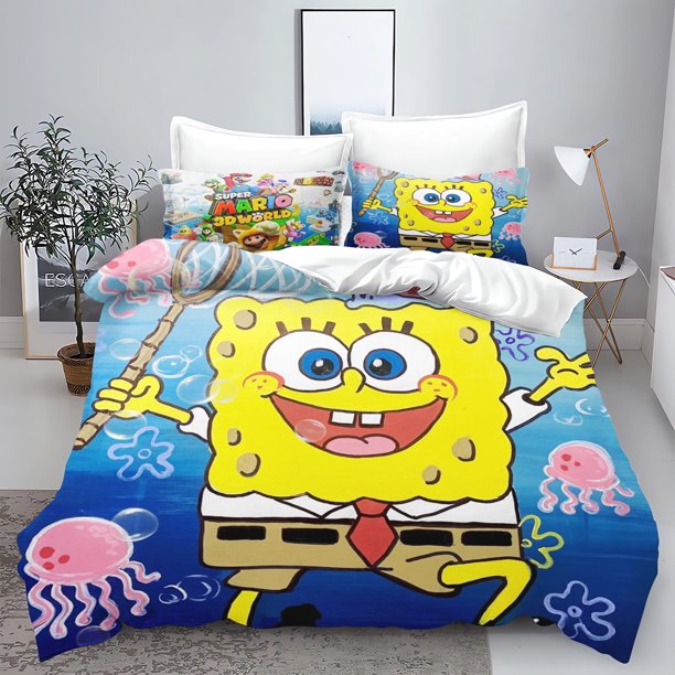 v2338 Bed Sheets SpongeBob SquarePants % Polyester Duvet Cover Set Children'S Bedding Set King Size Bedding Comforter Sets 3-Piece Bedding Set (1 Duvet Cover + 2 Pillow Shams) Bed Sheets ju2338