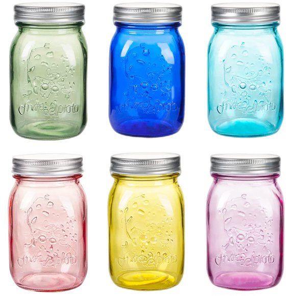 Frascos Mason Amzcku de vidrio de colores 500 ml con tapa, paquete de 6