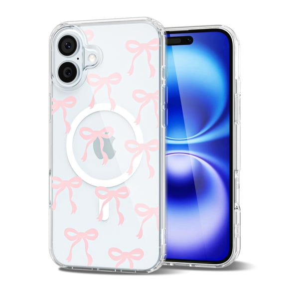 Funda de teléfono Svanove para iPhone 16 Clear Bow Coquette Pink