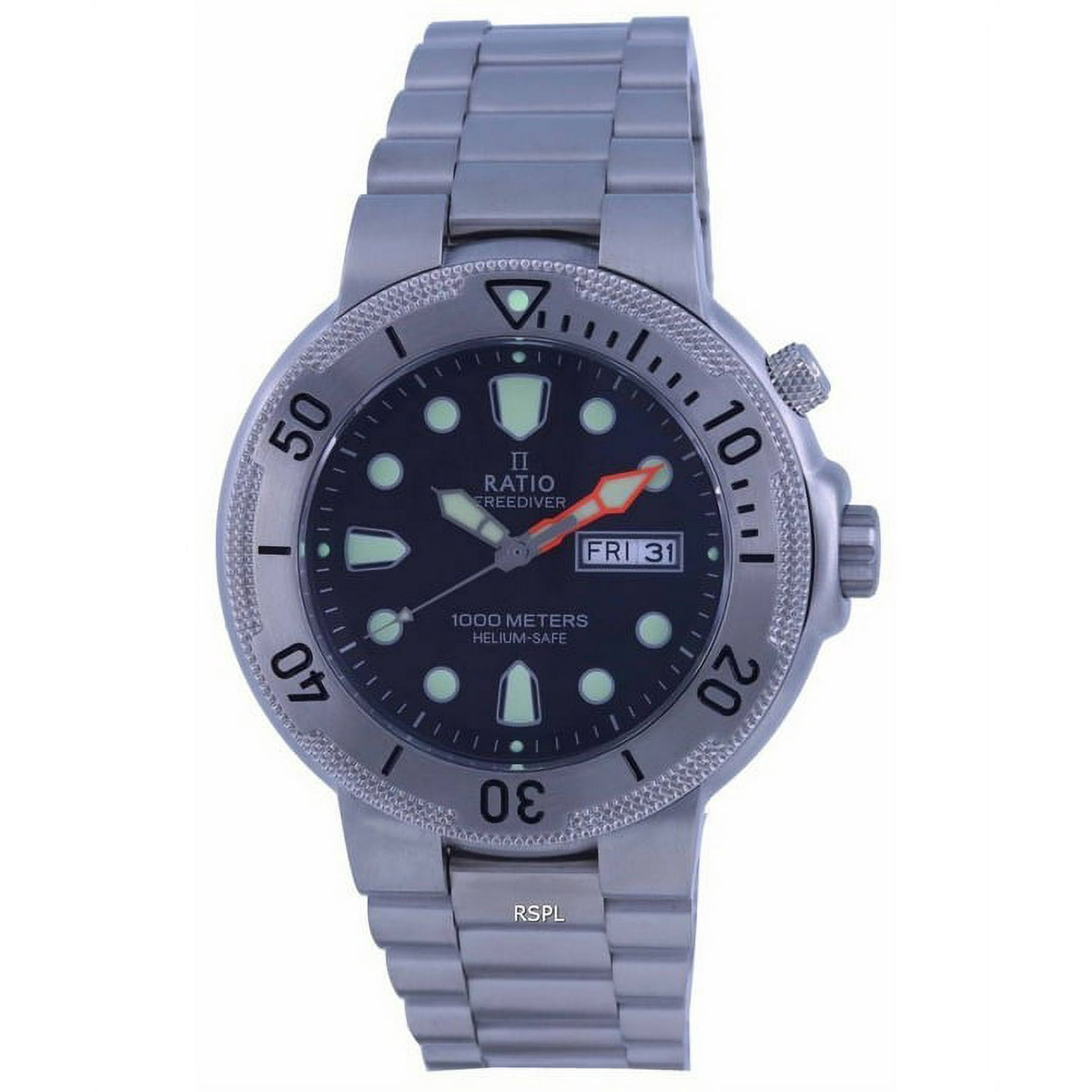 Reloj Ratio Freediver Cuarzo Esfera Negra Acero Inoxidable 1050md93-02v-blk 1000m Para Hombre