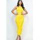 thumbnail image 1 of Saronite Vestido Largo Básico sin Mangas con Frunces Laterales y Abertura, Amarillo (para Mujer), 1 of 2