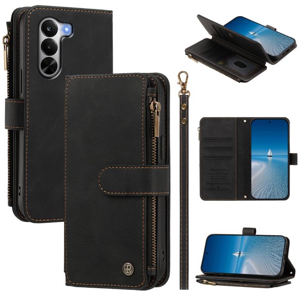 Cartera para OnePlus Nord CE6 Lite con Ranuras para Tarjetas, Negro