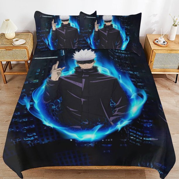 Jujutsu Kaisen Gojo Bedding Set Duvet Cover Comfortable and Lightweight Cartoon Bedding 3 Piece Bed Set Twin(1 Duvet Cover and 2 Pillowcase)