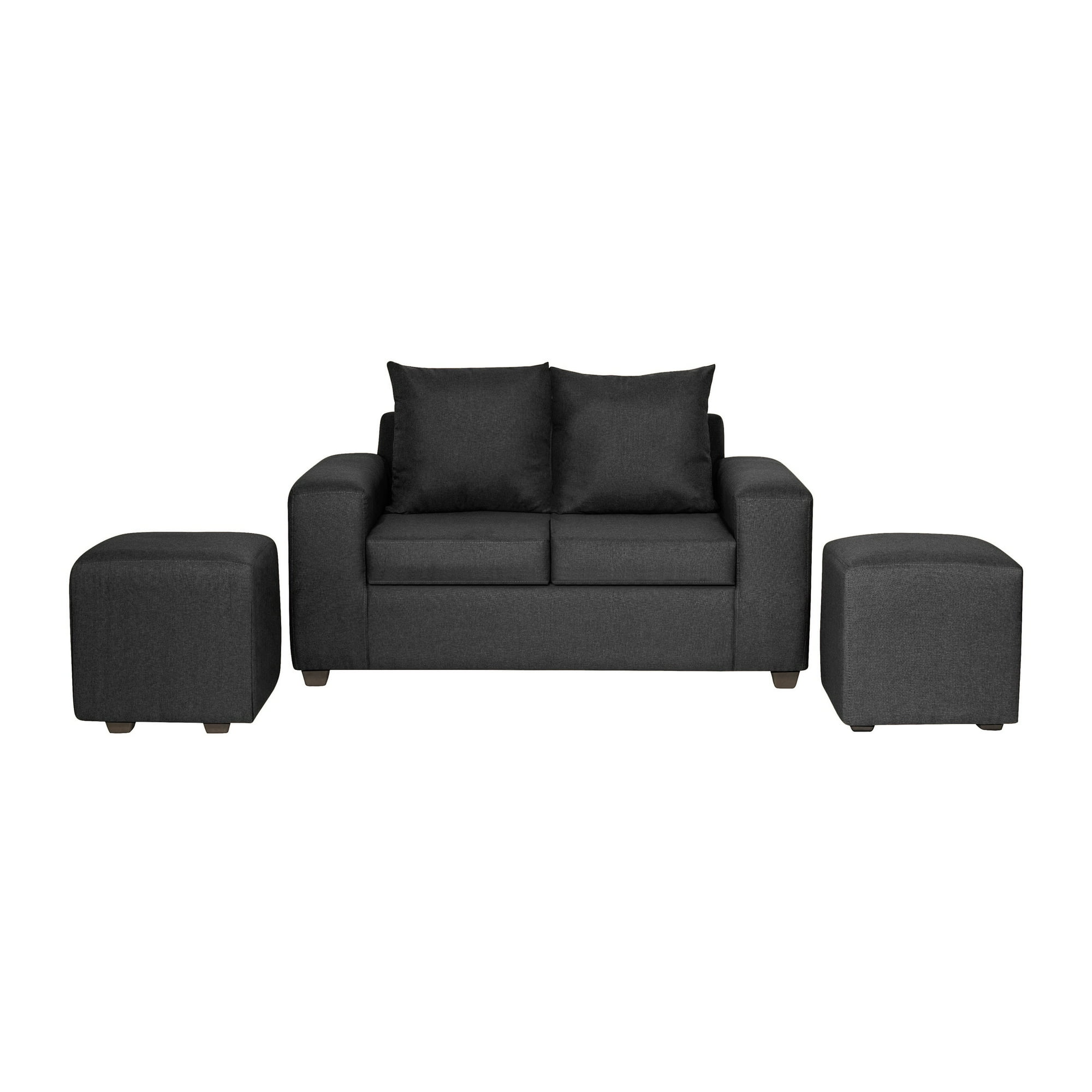 Intermuebles - Living Grez 2 Cuerpos + 2 Pouf Tela Negro