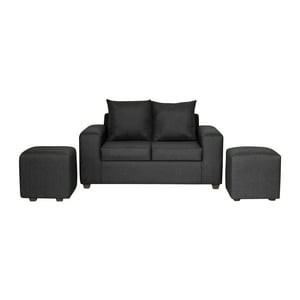 Intermuebles - Living Grez 2 Cuerpos + 2 Pouf Tela Negro