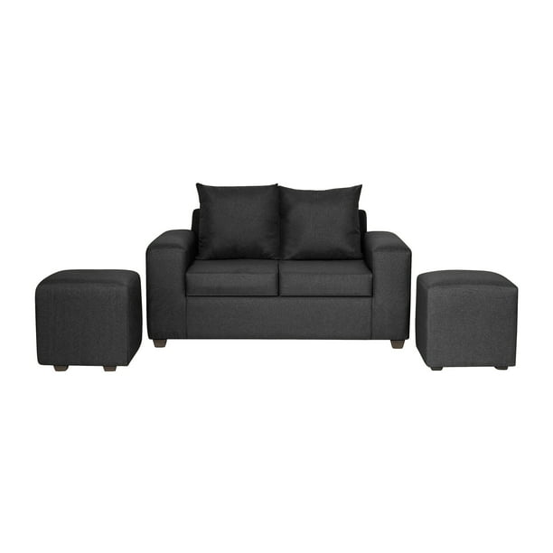 Living Grez 2 Cuerpos + 2 Pouf Tela Negro