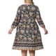 thumbnail image 3 of Agnes Orinda Vestido de Verano Talla Grande para Mujeres Escuela Universidad Casual Bohemio Floral Cuello en V Manga 3/4 Midi Corto Vestido de Playa 1X Negro Amarillo, 3 of 6