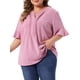 thumbnail image 4 of Agnes Orinda Blusa de Chifón Casual de Manga Corta con Volantes y Cuello en V para Mujer de Talla Grande 4X Rosa, 4 of 6