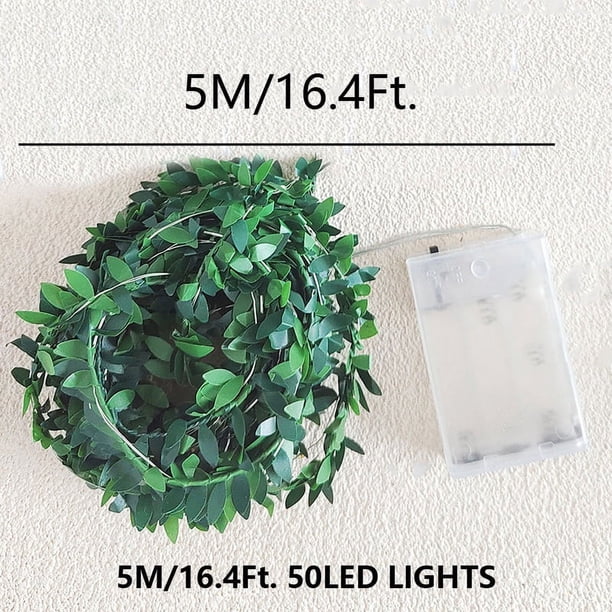 16.4ft LED Green Rattan Copper Wire Light String - Perfect for DIY Simulation Garland for Weddings & Festivals!