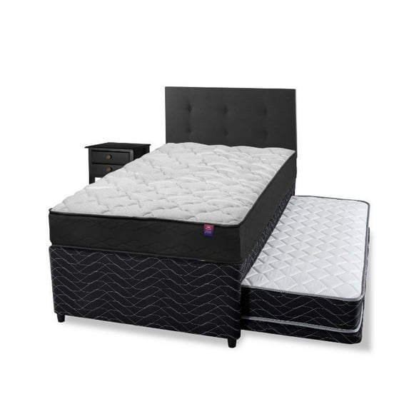 Diván Therapedic Pus 1.5 Plaza + Respaldo Royal Neegro + Velador rover Base Normal