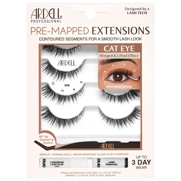 Kit de extensiones de pestañas Ardell Premapped Cat Eye, paquete de 4