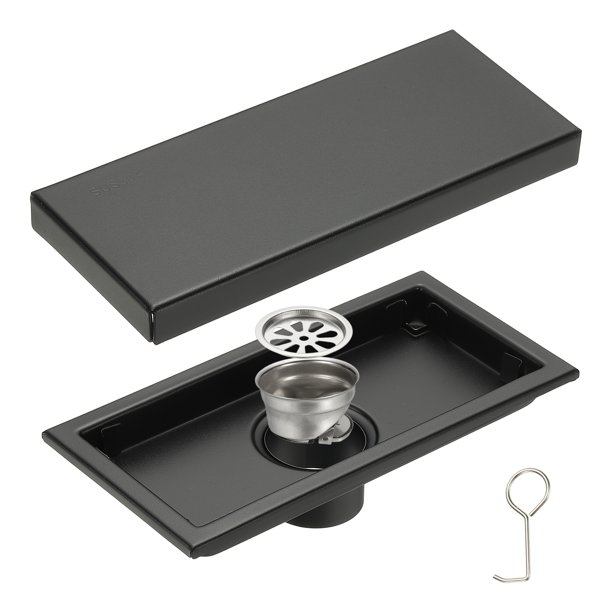 Desagüe de Ducha Rectangular Uxcell, Desagüe de Piso a Prueba de Olores de Acero Inoxidable 304 Cepillado, Capturador de Cabello (3.94 Pulgadas, Negro)