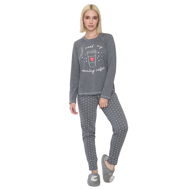 Pijama Mujer Algodón Gris Corona