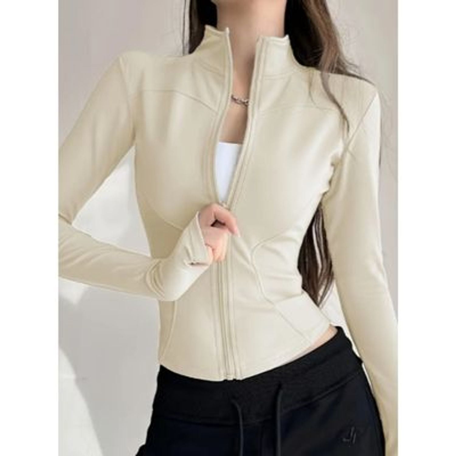 Likeshop - Poleron Deportivo Mujer Ajustado Elasticado Cierre 9014