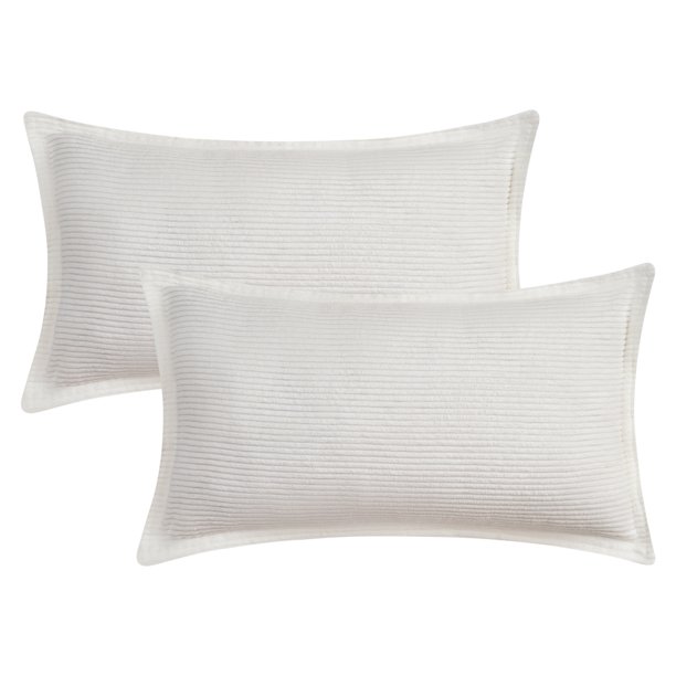 REGALWOVEN Fundas de Cojín Decorativas de Pana a Rayas Paquete de 2 Fundas de Almohada Suaves para Sofá Cama Sofá Decoración del Hogar Blanco 12" x 20"