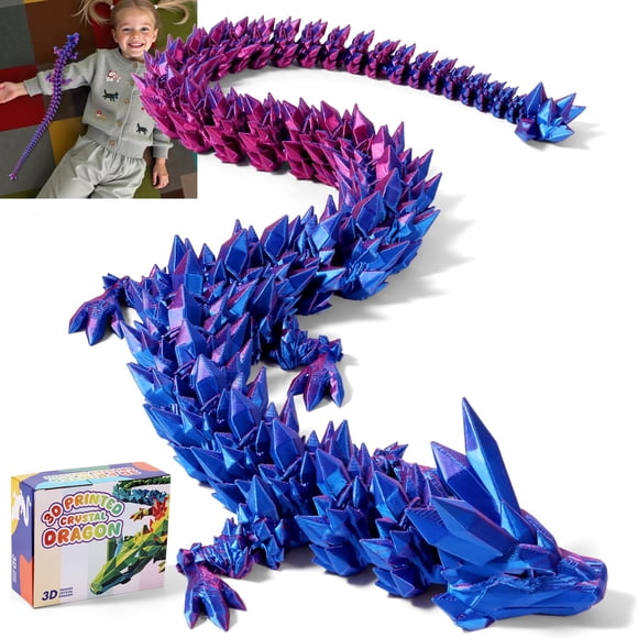 Dragón articulado impreso en 3D TXB3DOK de 61 cm, juguete rojo y azul