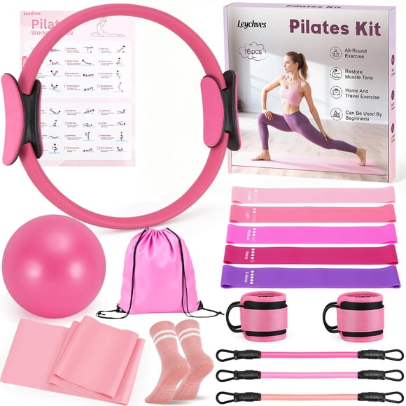 Kit de Pilates Leychves con aro de 14", pelota y 5 bandas de resistencia