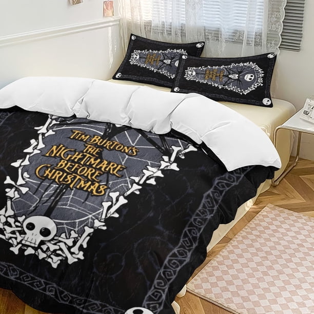 Black Skuill The Nightmare Before Christmas Comforter Set Soft 3 Pcs Twin Bedding Sets Thicken for All Season
