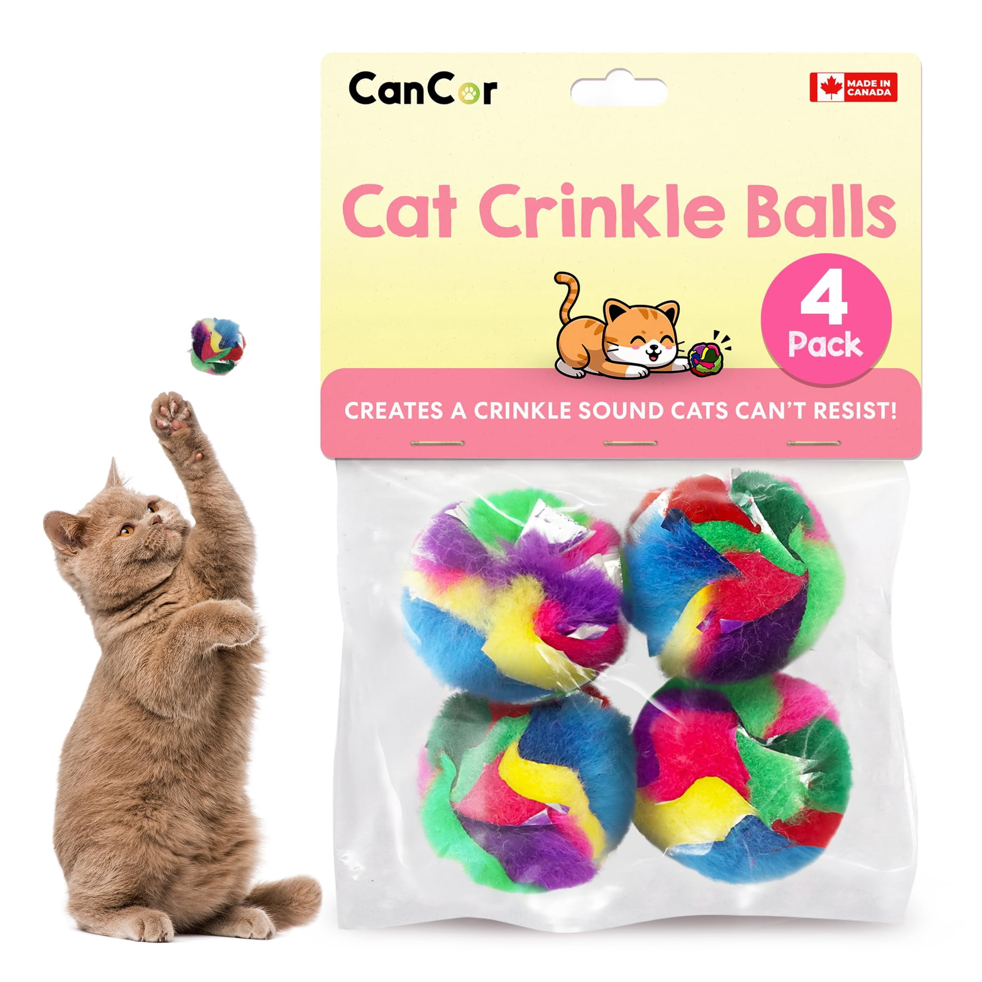 Pelotas De Juguete Para Gato Cancor 4 Unidades Suaves Y Crujientes Para Interior