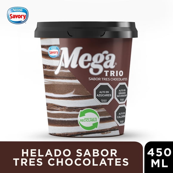 Helado Mega Trio Tres Chocoltes Pote, 450 ml