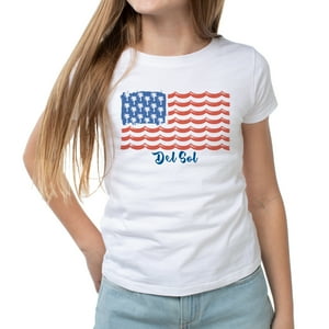 Delsol - Camiseta Clásica Con Tripulación - Tropical Americana-White De Para Mujer - Camiseta (Pequeña)