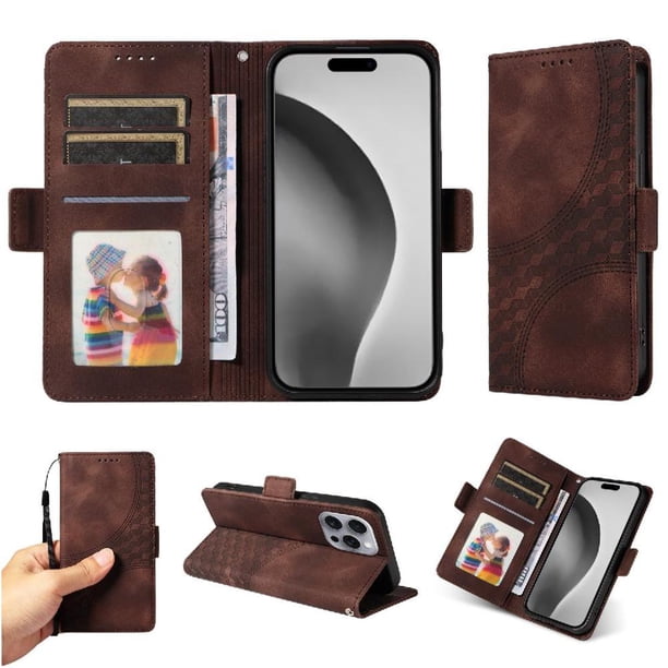 Carcasa FOXDOCK iPhone 16 Pro de cuero PU, diseño acolchado clásico, protección contra caídas y rayones