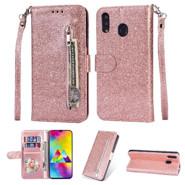 Funda para FOXDOCK Elegante funda Samsung Galaxy A30/A20 Glitter con cremallera-Ideal para el uso diario