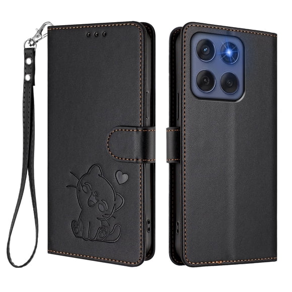 Motorola Edge 60 5G Funda Billetera de Gato, Negro