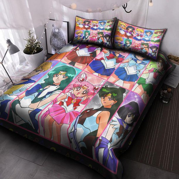 Sailor Moon Quilt Duvet Cover Set Children Pillowcase Bedspread Soft Super 3-Piece Bedding Set (1 Duvet Cover + 2 Pillow Shams)