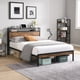 thumbnail image 1 of Queen Size Metal Platform Bed Frame with Wooden Headboard and Footboard with USB LINER, No Box Spring Needed, Large Under Bed Storage, Easy Assemble, 1 of 3