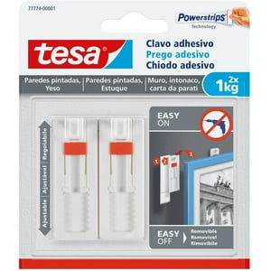 Clavos Adhesivos Powerstrips Paredes Pintadas / Yeso Ajustable 1Kg 2 Un. Removibles - Tesa