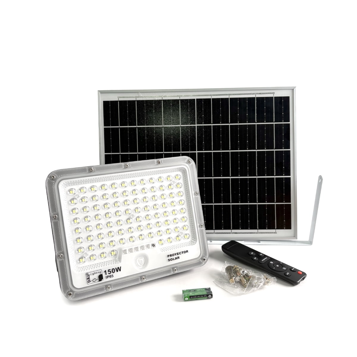 Itd - Foco Proyector Solar Led Exterior 150w Fría Ip65 Sensor Gris Blanco Frío