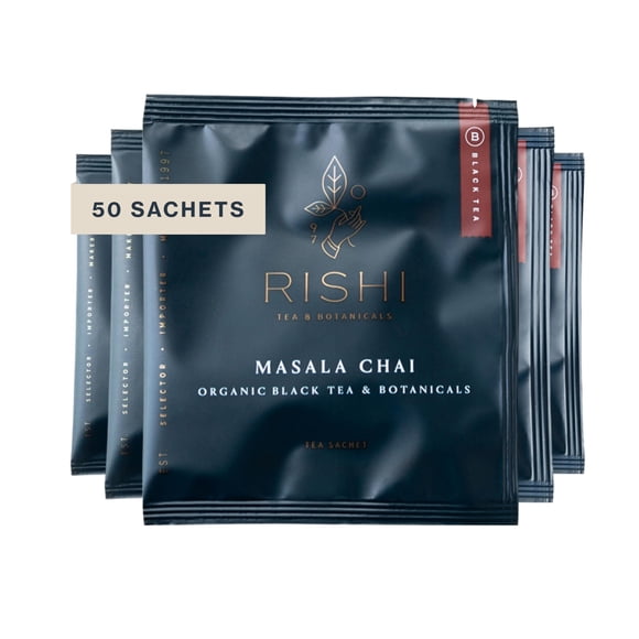 Bolsita negra Tea Rishi Tea Masala Chai, 50 bolsas, orgánica
