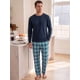 thumbnail image 2 of INSPIRE CHIC Conjunto de Pijama de Manga Larga para Hombre de Color Sólido y Pantalones de Cuadros S Azul Marino, 2 of 5